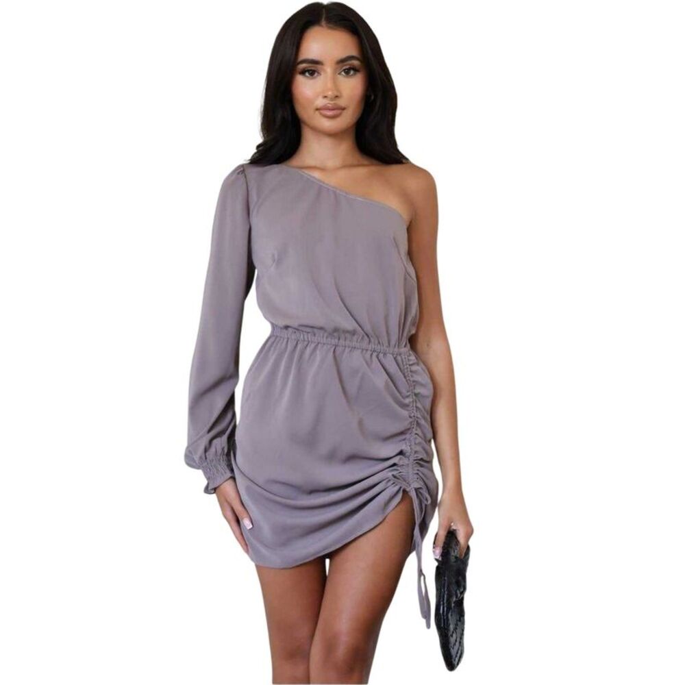 AX Paris Womens/Ladies Ruched Side One Sleeve Mini Dress / Mushroom
